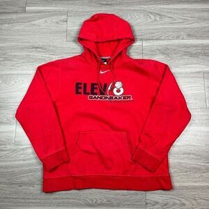 Nike Mens Hoodie Large Red Center Swoosh Y2K Sweatshirt Fleece